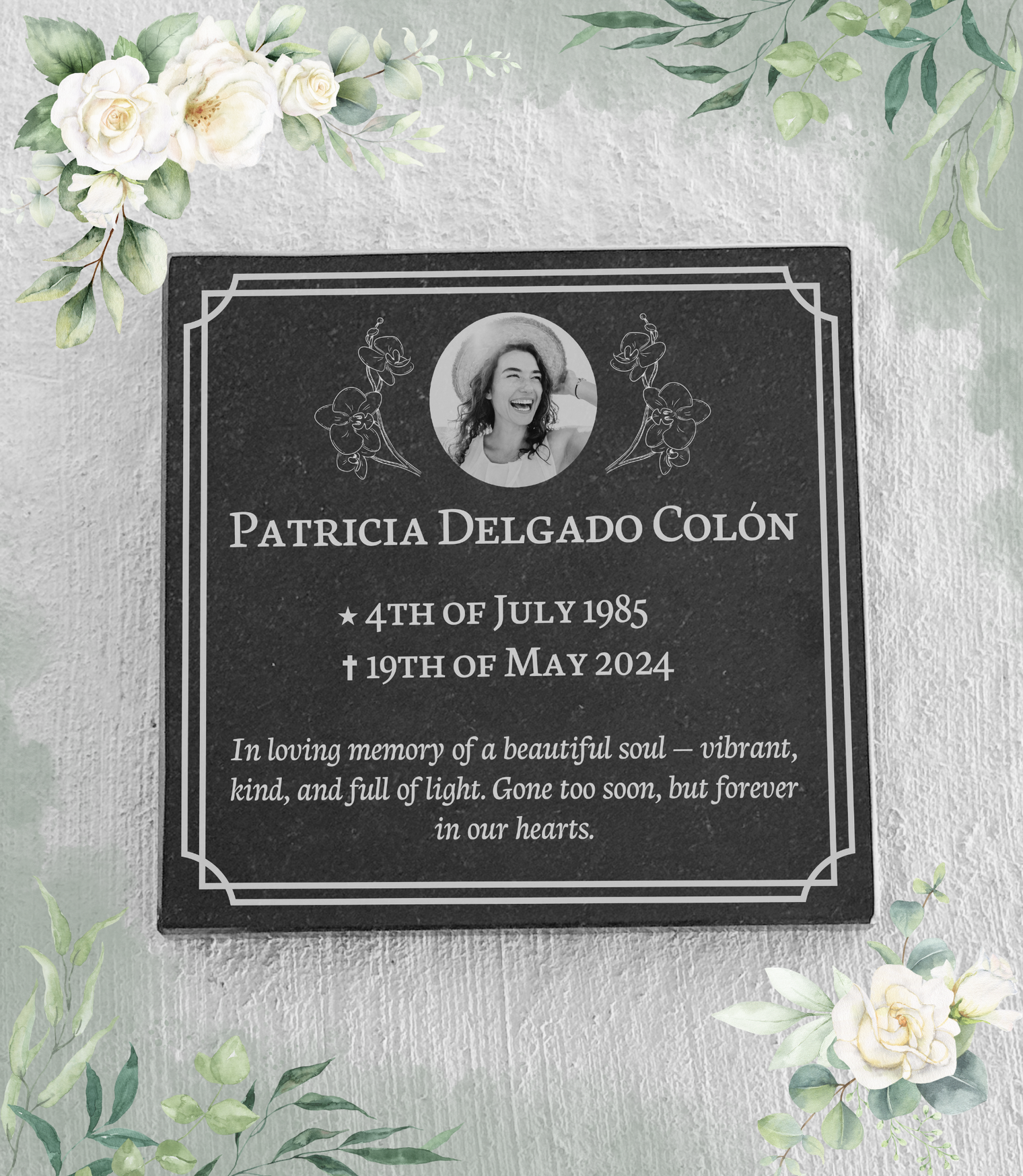 Lápida Grabada en Granito Mediana 12”x12” 🌹