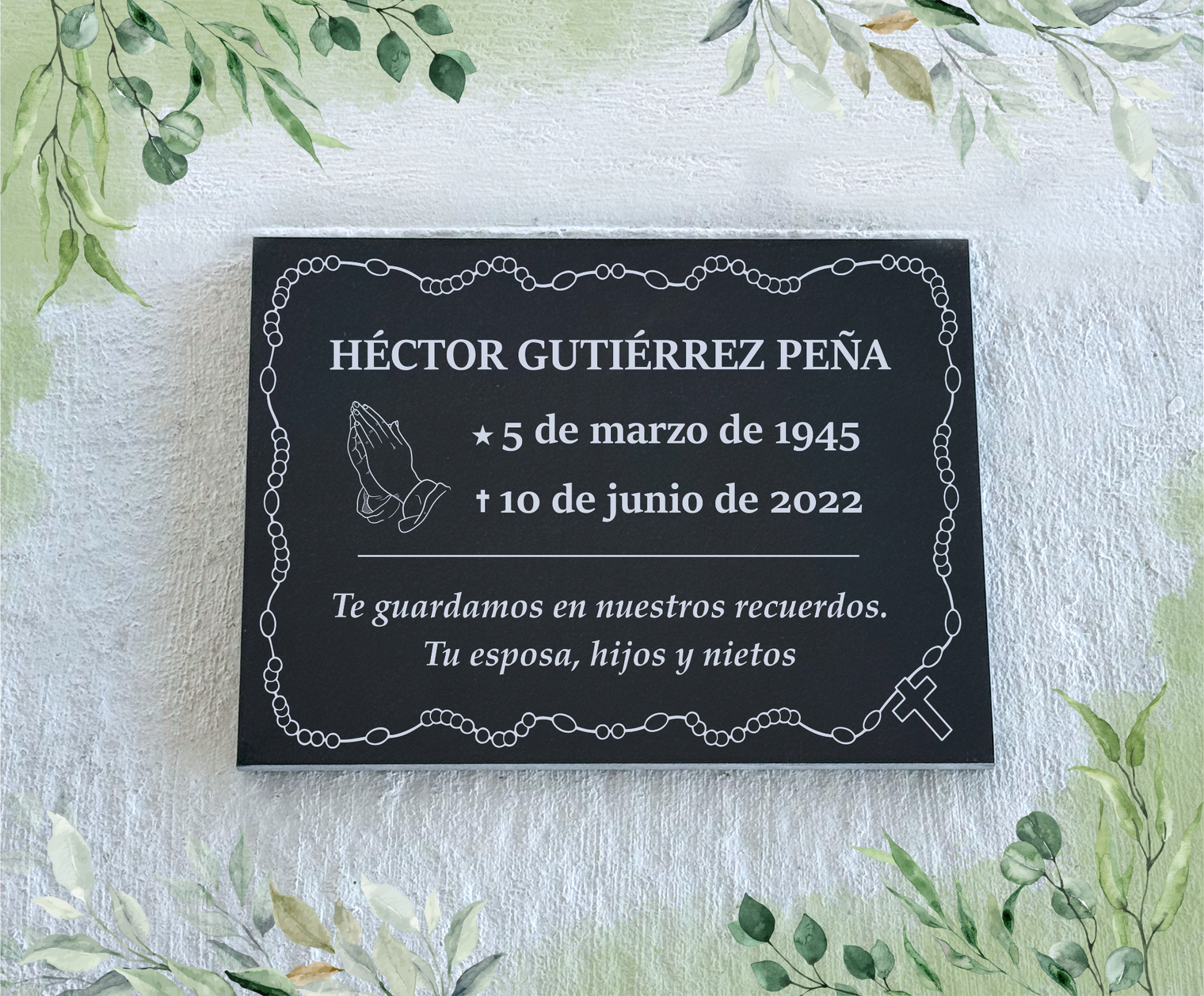 Lápida Grabada en Granito 12”x16”