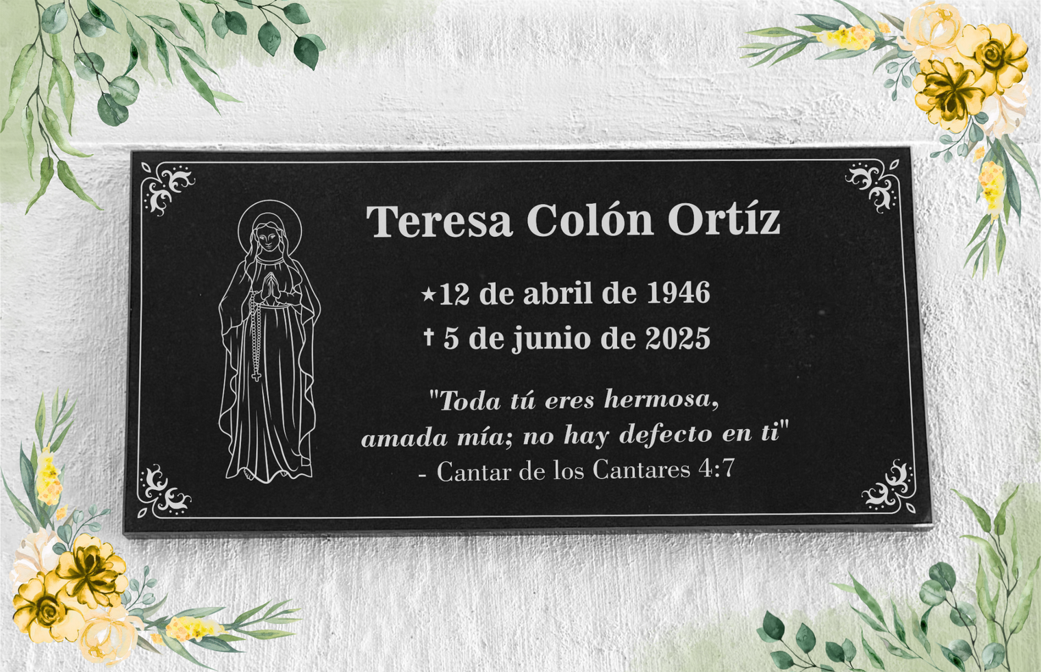 Lápida Grabada en Granito 12”x24” - Nuestra Más Vendida