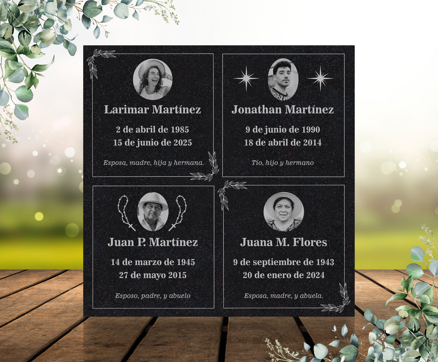 Lápida Grabada en Granito 24”x24”Un Homenaje Majestuoso y Perdurable🌹