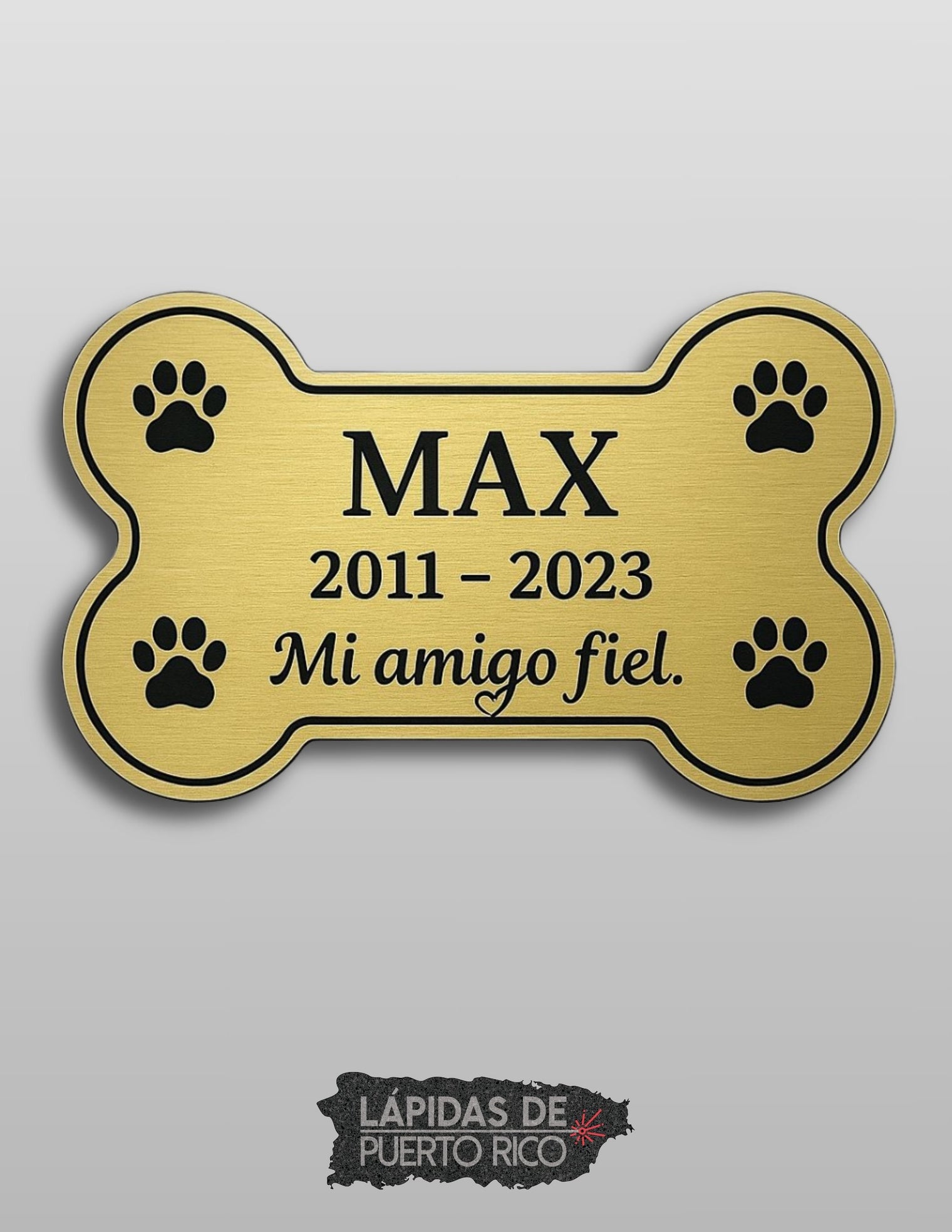 Placa Conmemorativa en Forma de Hueso – Mascotas | Acrílico Metálico Dorado