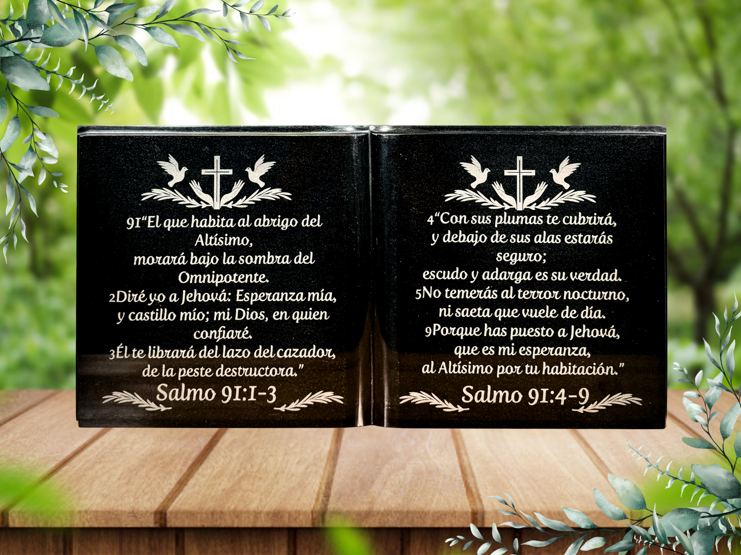 Lápida Grabada en Granito 12"x24" (forma de Biblia)