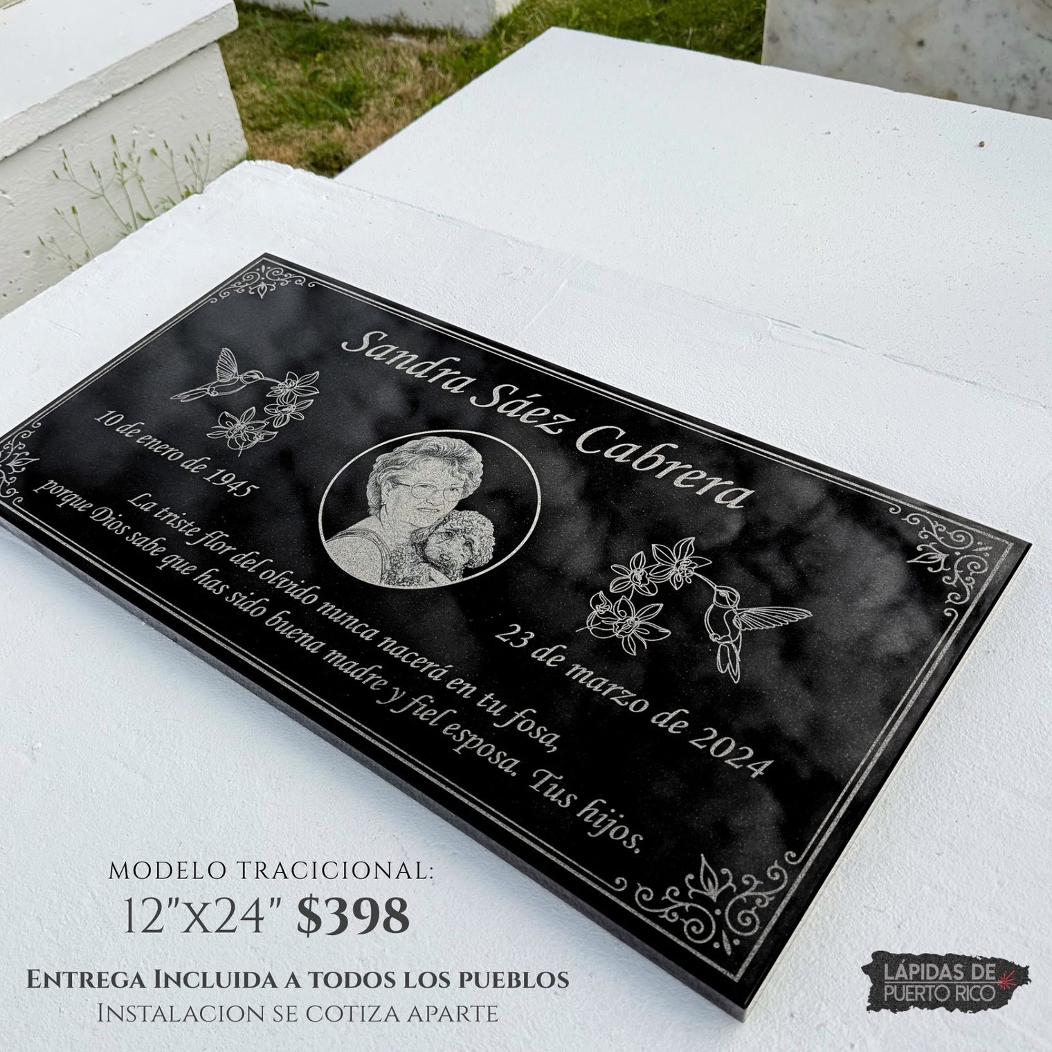 Lápida de Granito Negro 12” x 24” – Homenaje Personalizado