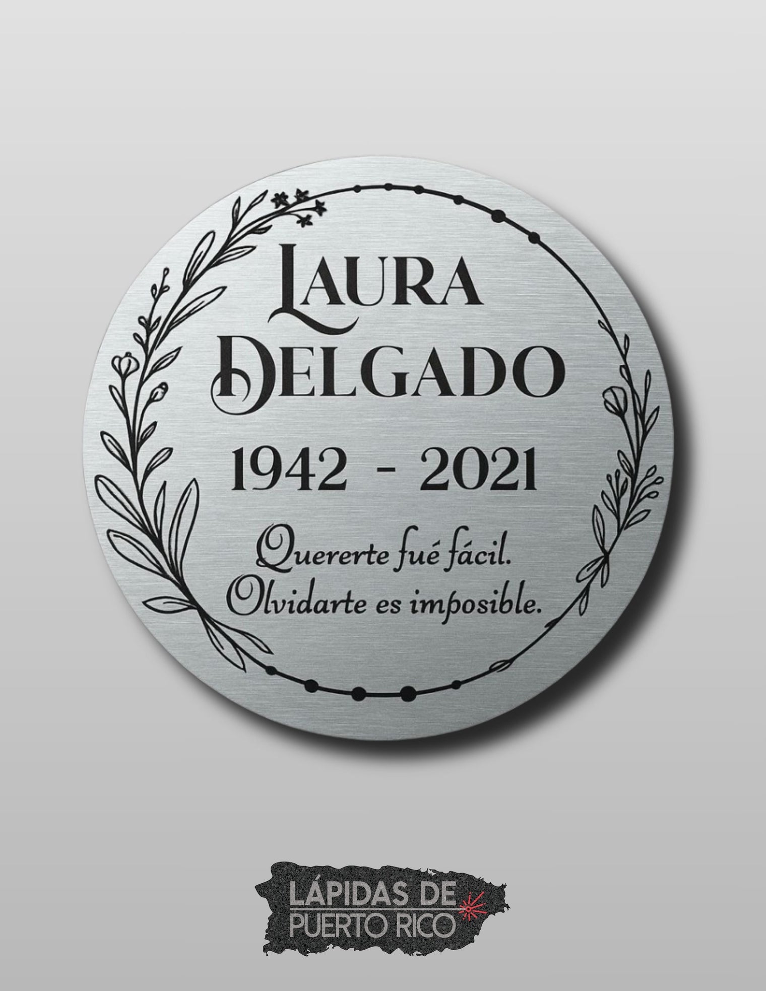 Placa Conmemorativa Redonda con Ramas Florales | Acrílico Metálico